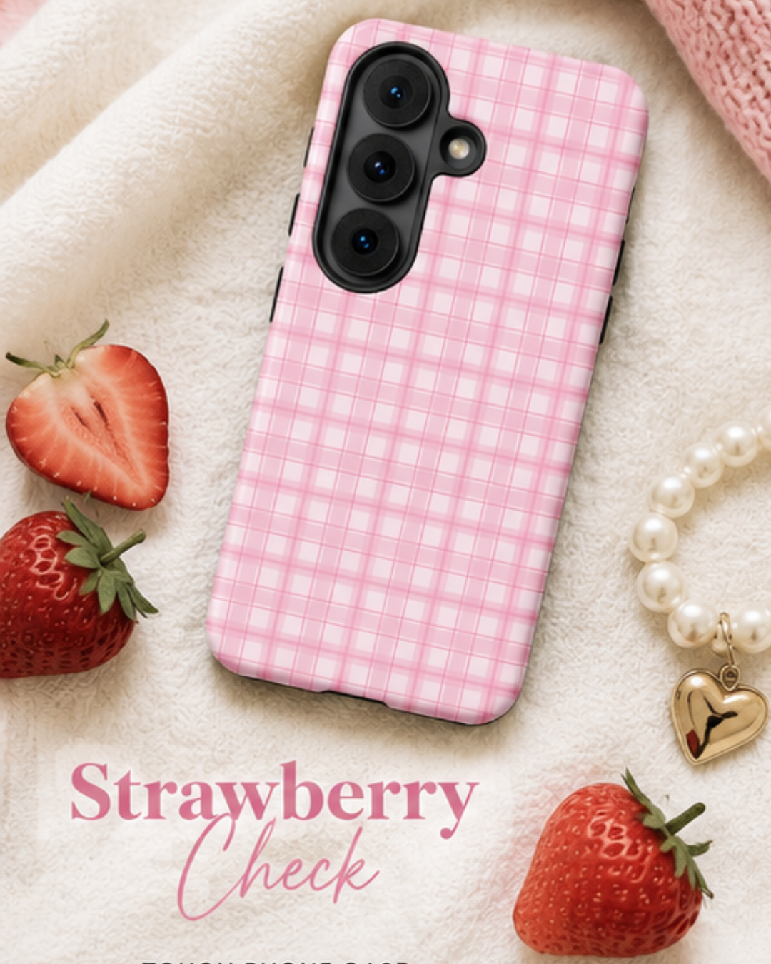 Strawberry Check Phone Case